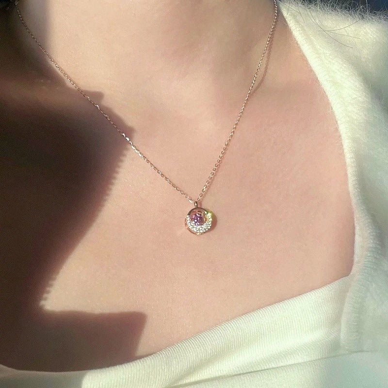 Wholesale Light Luxury Rose Gold Circle Zircon Necklace for Women - Elegant Boutique Resale Jewelry