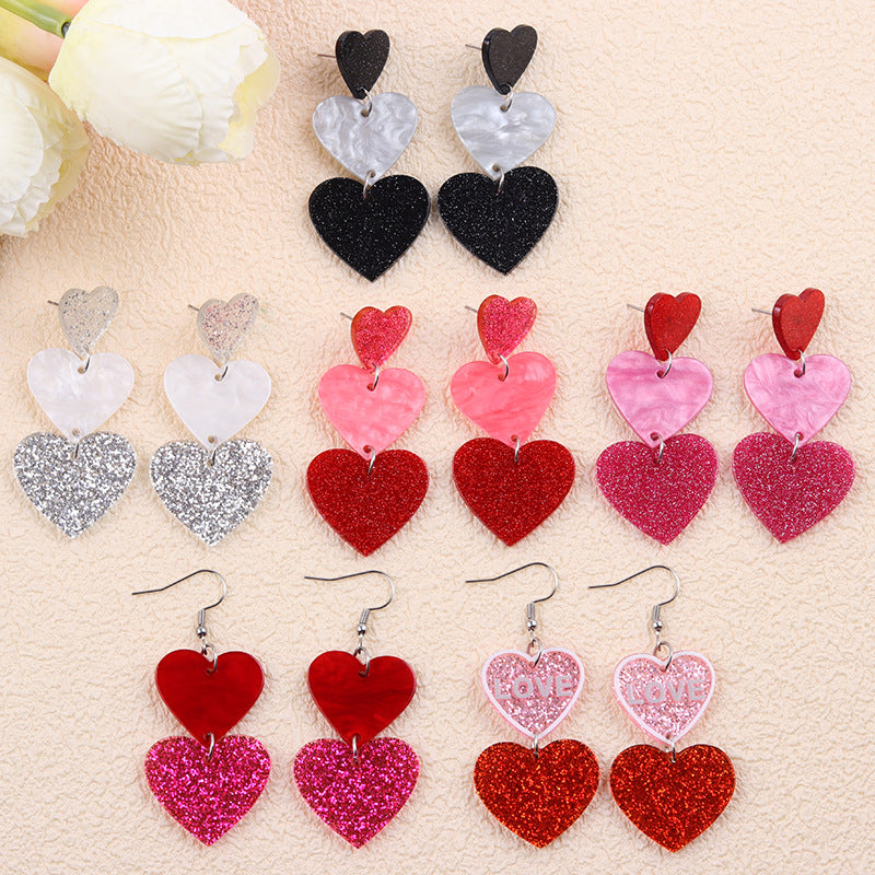 Wholesale 2pcs Acrylic Glitter Heart Earrings