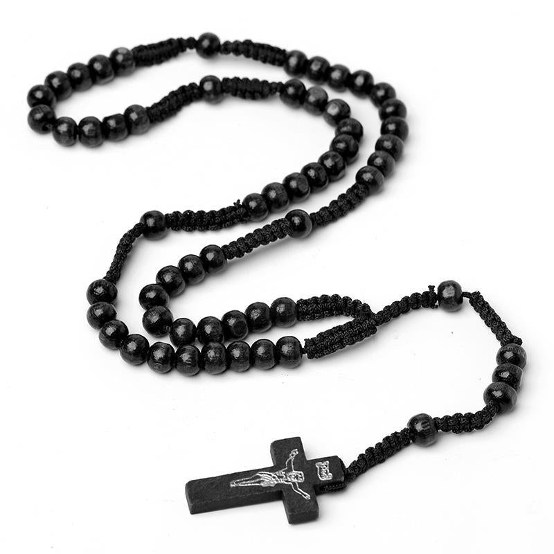 Wholesale Natural Wood Beads Cross Rosary Prayer Necklace Handwoven ACC-NE-Chengz001