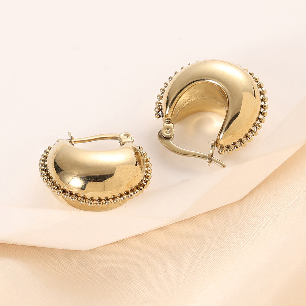 Wholesale Titanium Steel Earrings Thick Cylindrical C Shape Round Earrings  ACC-ES-ZhongZhe009