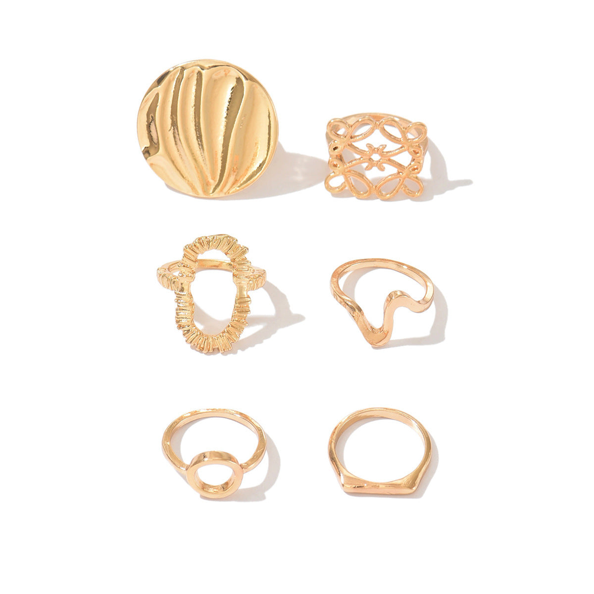 Wholesale Geometric Hollow Metal Polished Ring Set