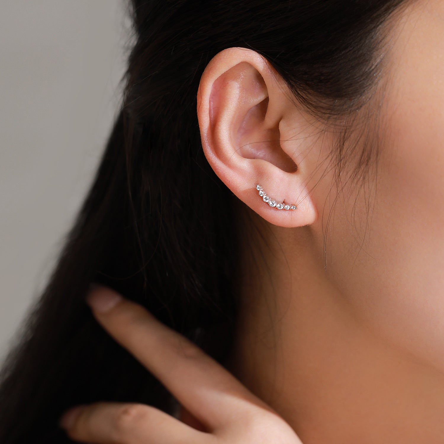 Wholesale S925 Sterling Silver Curved Arc Smile Full Diamond Earrings