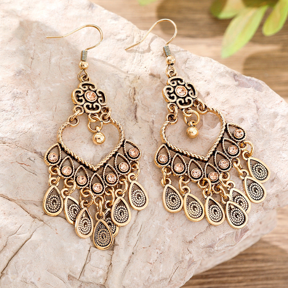 Wholesale Bohemian Retro Circular Antique Silver Tassel Earrings Tibetan Style Ethnic Zinc Alloy Jewelry Accessory Gift