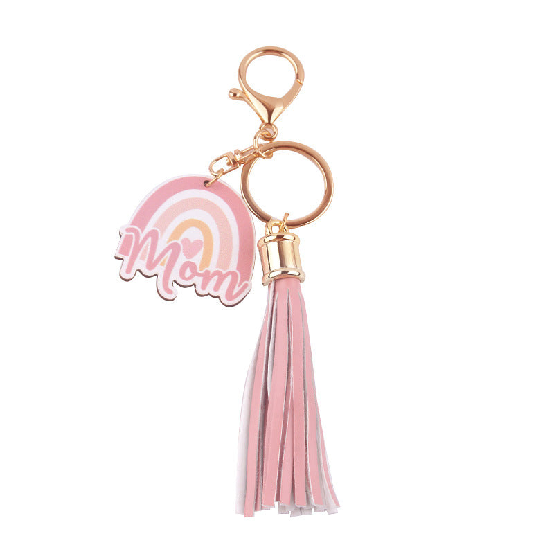 Wholesale Mother's Day MAMA Leather Tassel Rainbow Keychain ACC-KC-GuangTian031