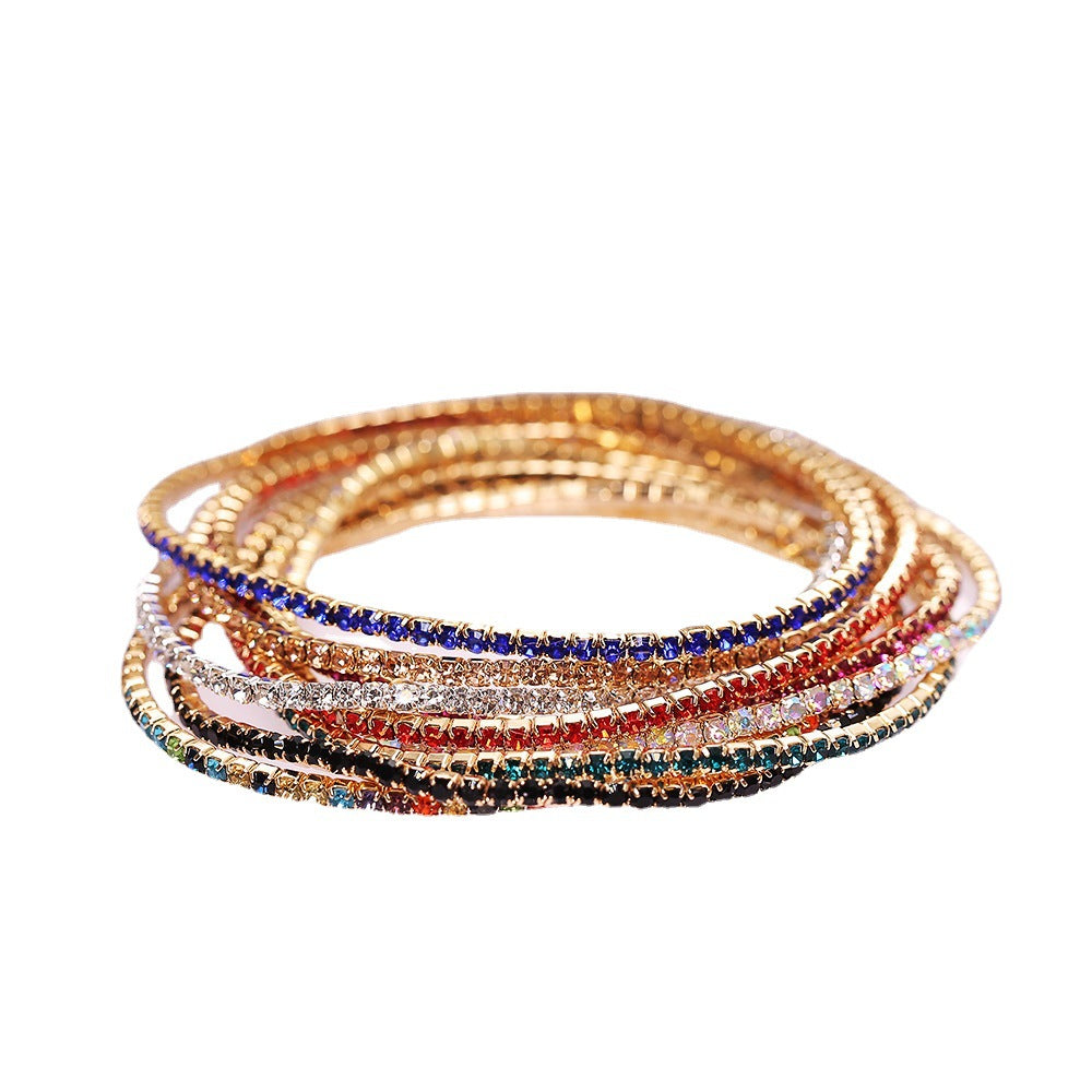 Wholesale Inlaid Colorful Diamond Bracelet Multi-color Rhinestone Elastic Bracelet for Women Layered Bracelet Set ACC-BT-HZS004