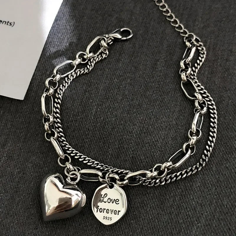 Wholesale  925 sterling silver heart letter double-layer bracelet