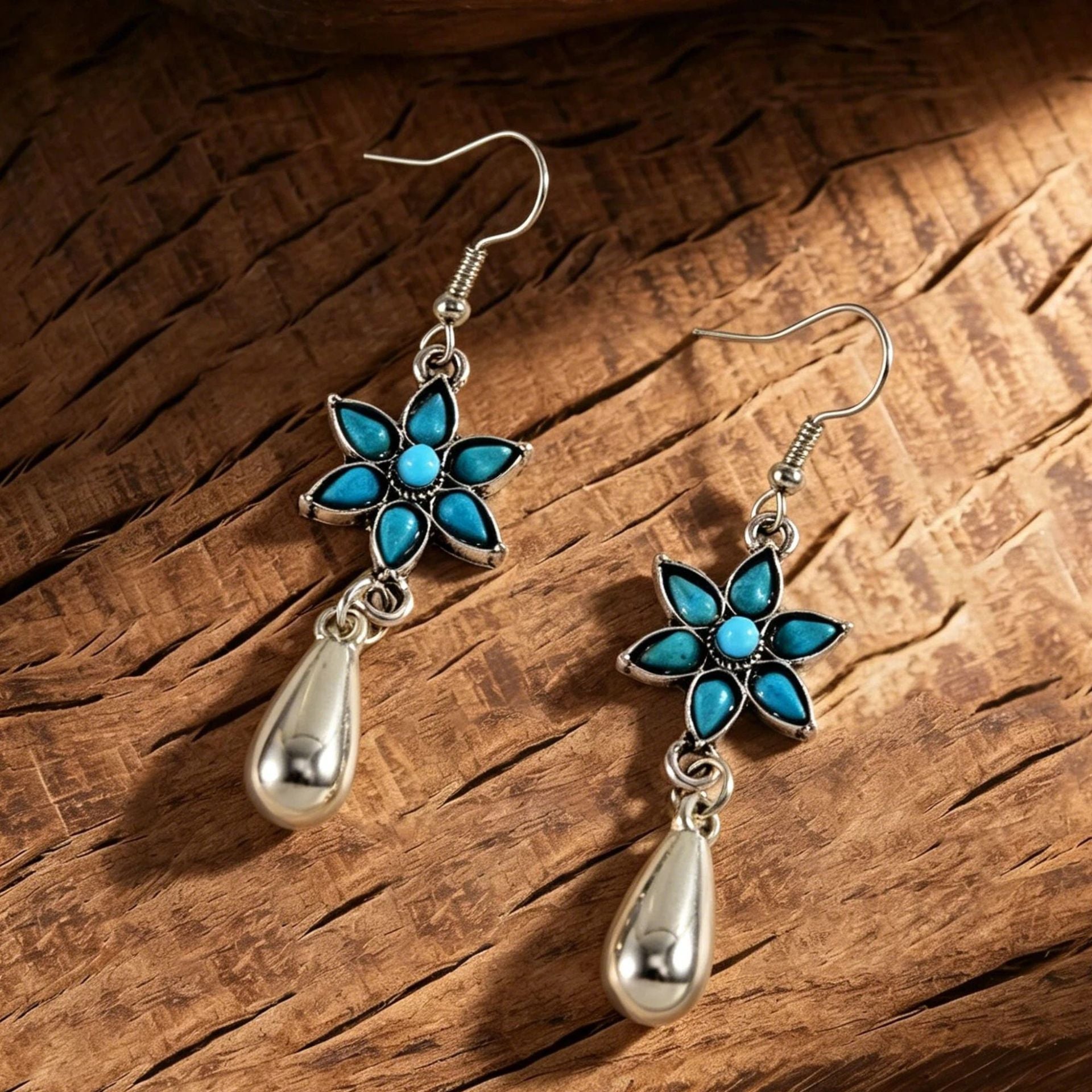 Wholesale Retro Blue Flower Turquoise Earrings Boho Chic Fashion Accessory Boutique Resale Gift