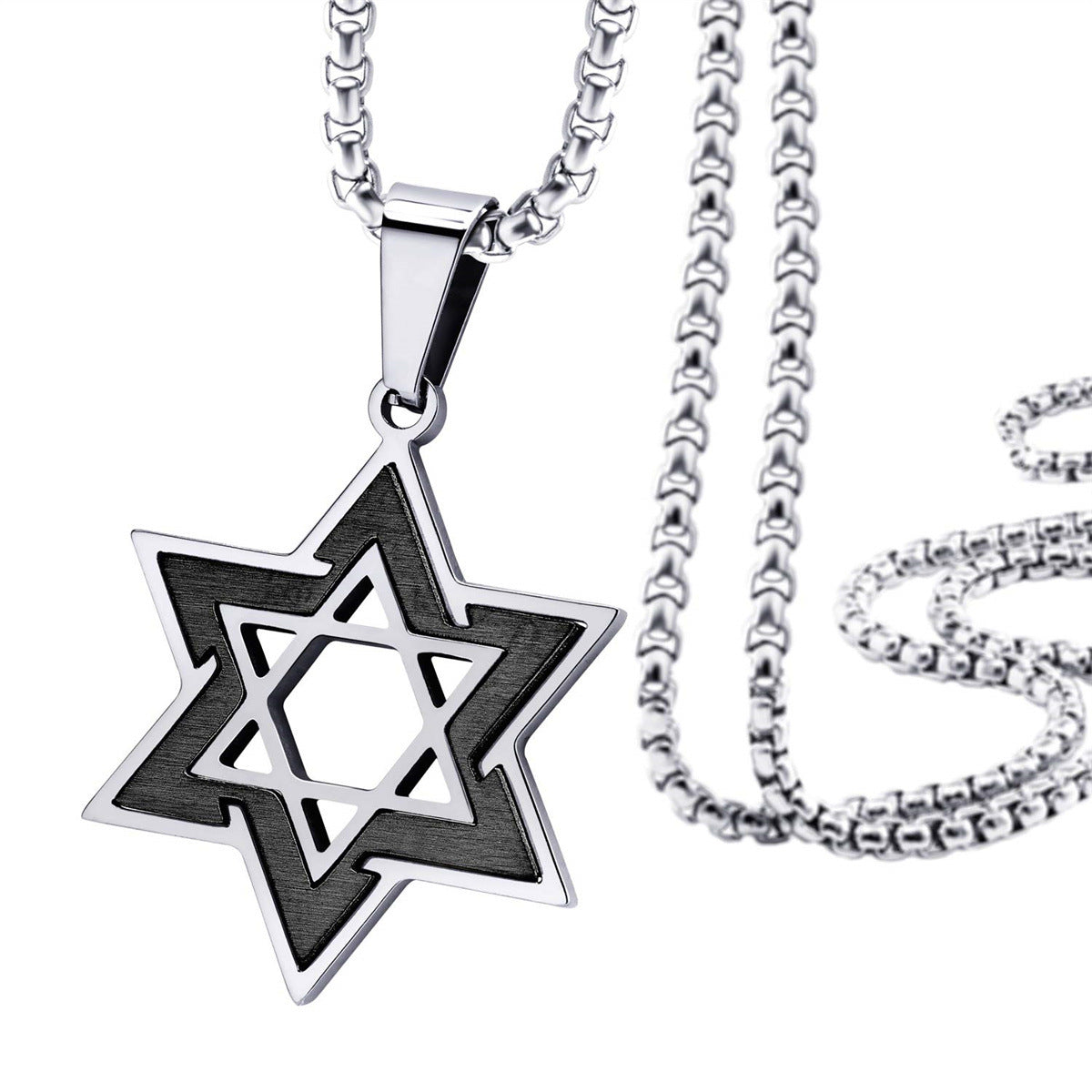 Wholesale Two-Color Stainless Steel David Star Pendant Necklace