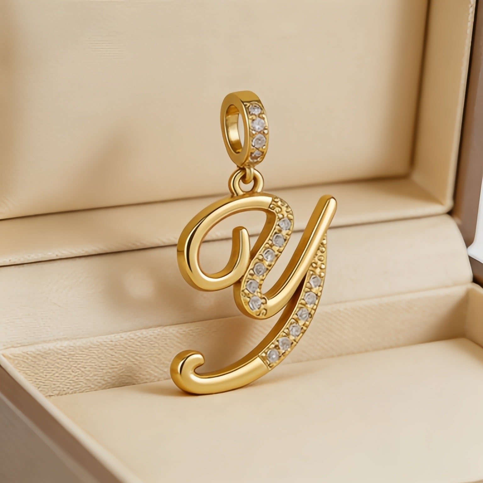 Wholesale Gold Plated Copper Letter Pendant with Zircon,  Pan Style DIY Necklace Accessory