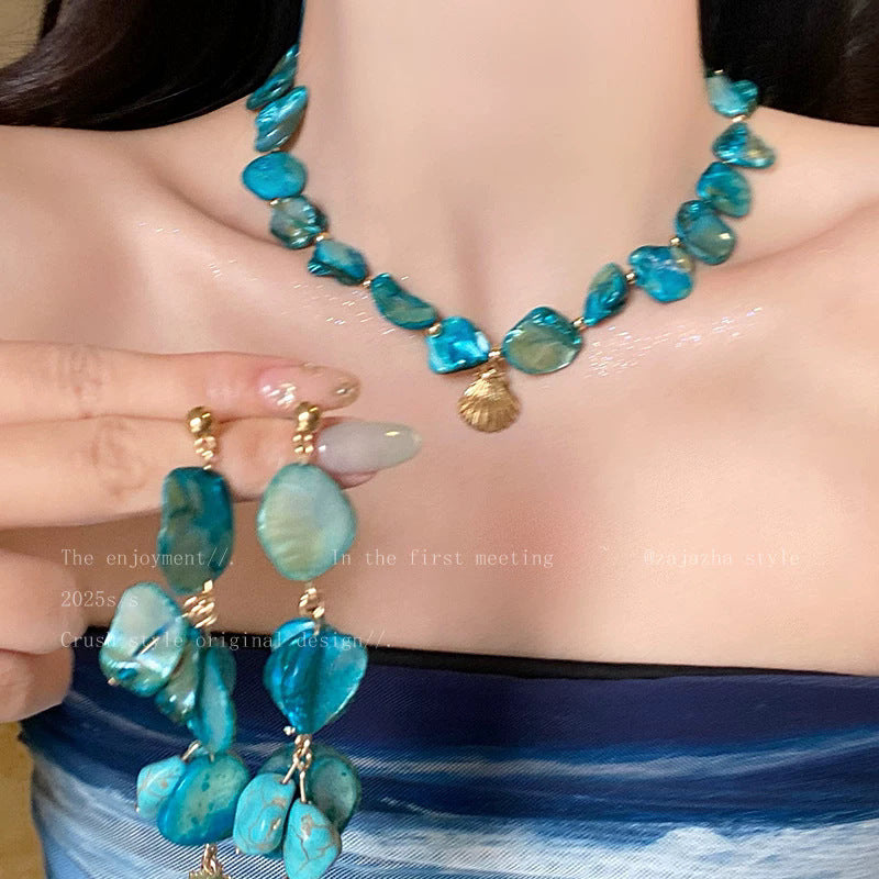 Wholesale Blue Shell Jewelry Set For Women Trendy Seaside Vacation Beach Fashion Accessory Boutique Resale