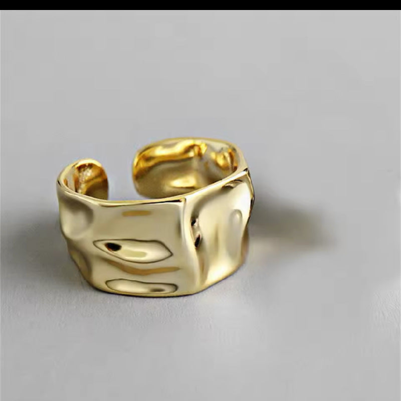 Wholesale  Retro Geometric Irregular Concave-convex Surface Wide Two-color Open Joint Ring