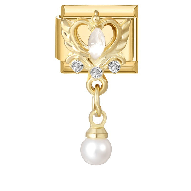 Wholesale Gold Pearl Tassel Pendant DIY Modular Bracelet Charm Heart Design Jewelry Craft Supply For Boutique Resale