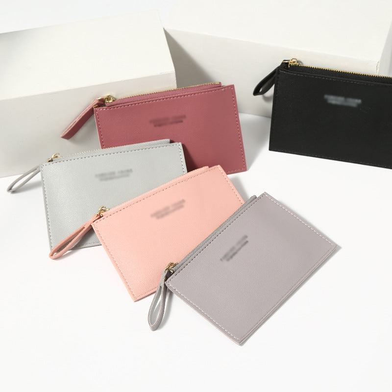 Wholesale solid color mini card holder PU zipper small coin purse