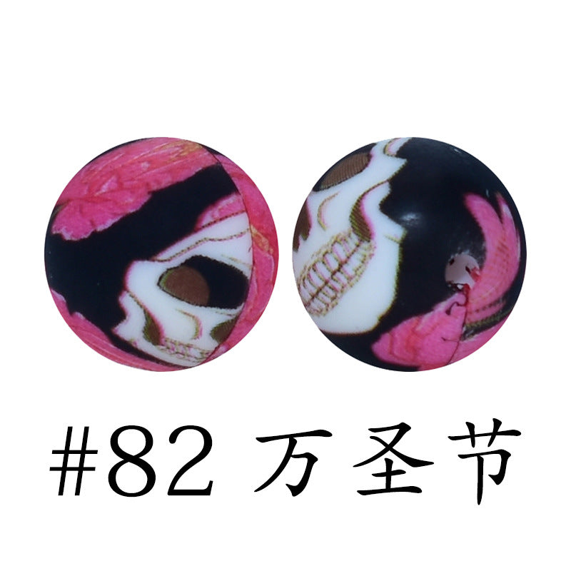 Wholesale 50pcs 15mm Western Style Leopard Skull Color Aztec Printed Silicone Balls Beads ACC-BDS-HeSheng009