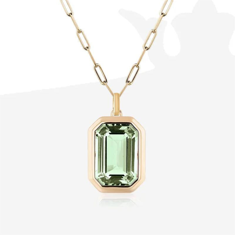 Wholesale Stainless steel square zircon pendant necklace with paperclip chain