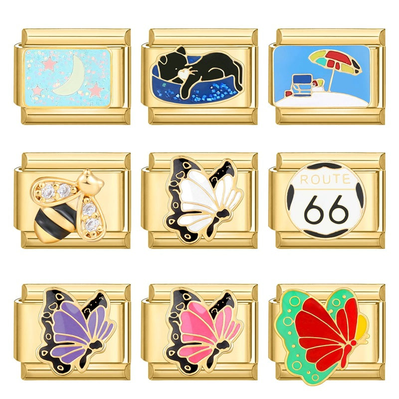 Wholesale Italian Charm Bracelet 9mm DIY Splicing Removable Stainless Steel Gold Bottom Light Luxury Composable Bracelet