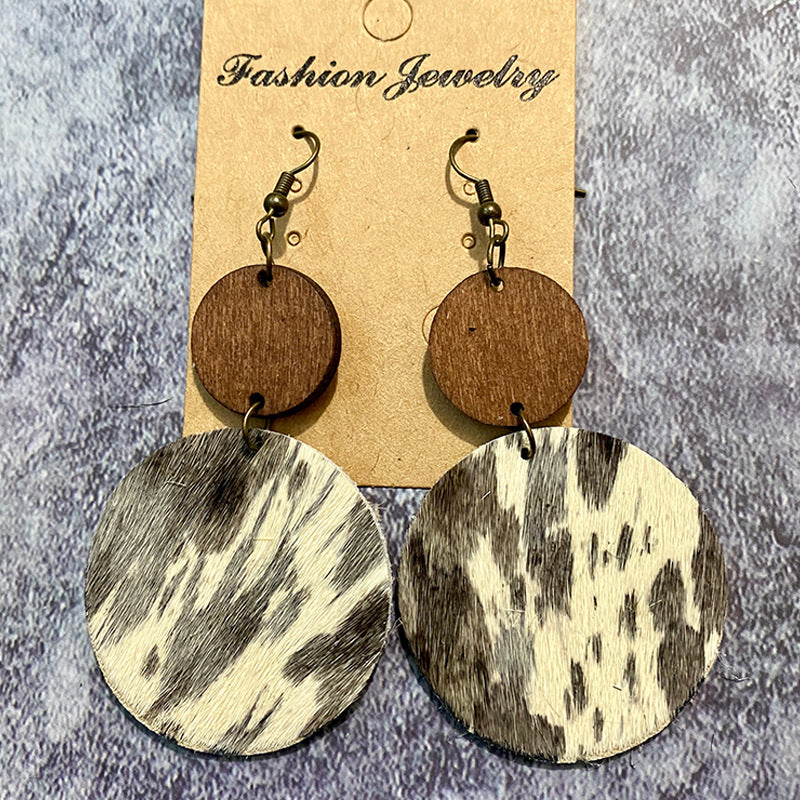 Wholesale retro Western earrings Wood leather horse hair earrings