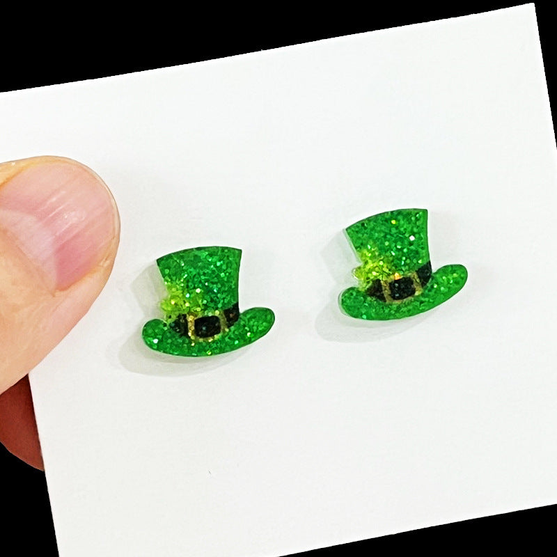 Wholesale 2 pairs/pack St. Patrick's Day Green Lucky Happy Clover Earrings ACC-ES-HY217