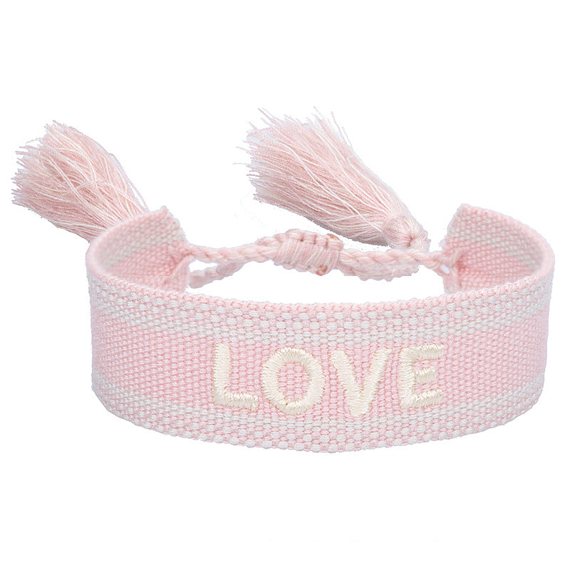 Wholesale Braided letter embroidered tassel bracelet