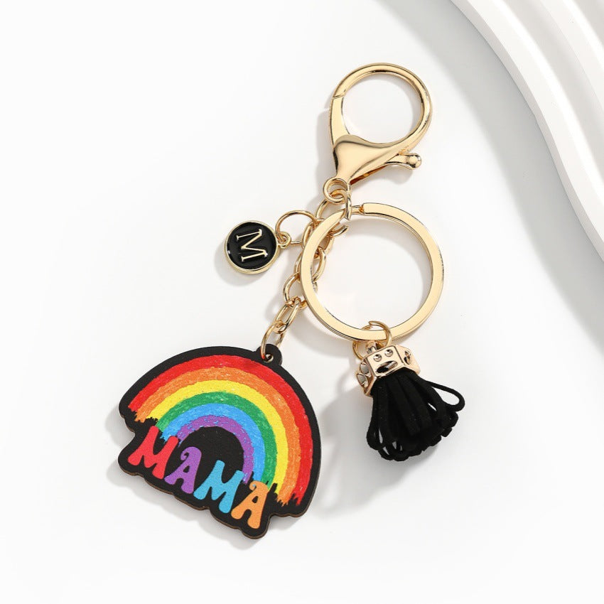 Wholesale  wooden  Mother's Day letter tassel keychain