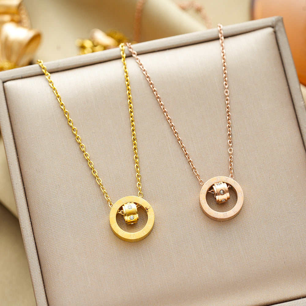 Wholesale 18k rose gold simple Roman six diamond necklace  titanium steel does not fade online necklaces