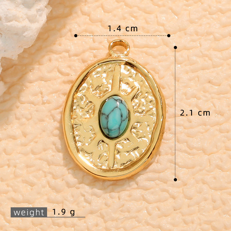 Wholesale Stainless steel vintage pendant inlaid with turquoise charms