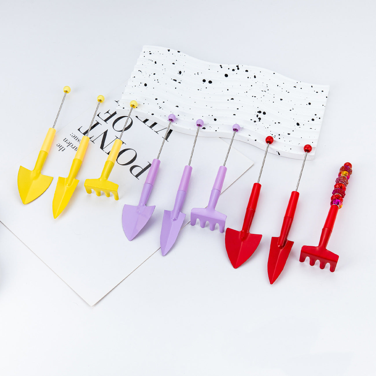 Wholesale DIY Beadable Mini Garden Tools Set Macaron Color DIY Beaded RoseFlower Succulent Plants Tools
