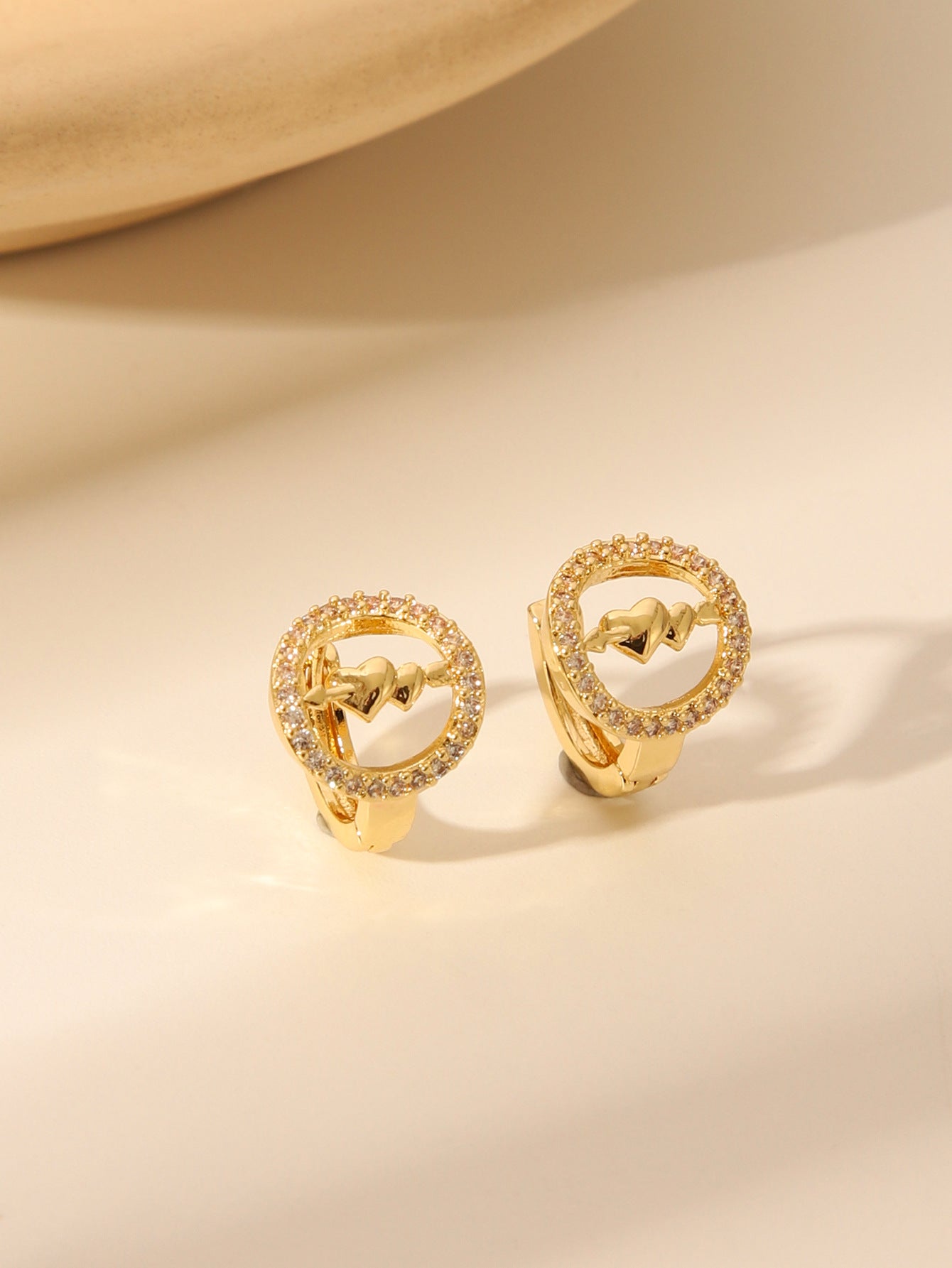 Wholesale Stainless steel gold-plated heart-shaped zircon earrings
