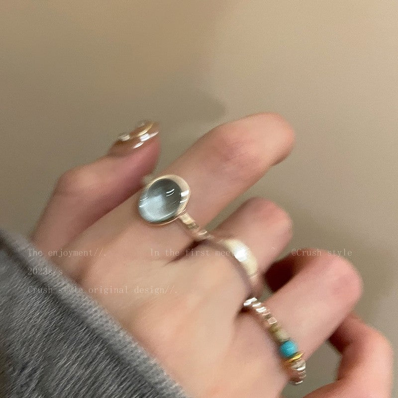 Wholesale Broken Silver Natural Stone Open Adjustable  Ring