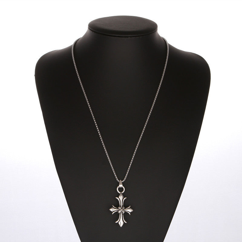 Wholesale Retro Silver flower cross pendant pendant necklace