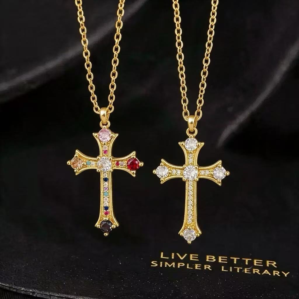 Wholesale Chic Cross Pendant Necklace For Women Micro Set Zircon Copper Electroplated O Shape Chain Fashion Jewelry Accessory Resale Gift