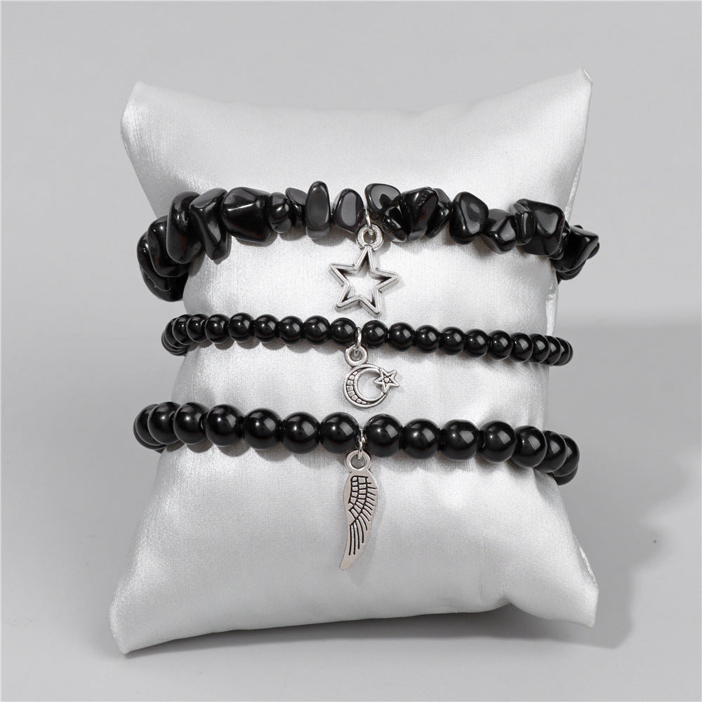 Wholesale Natural Stone Stretch Bracelet Star Leaf Pendant Layered Bracelet Set ACC-BT-Ruiz006