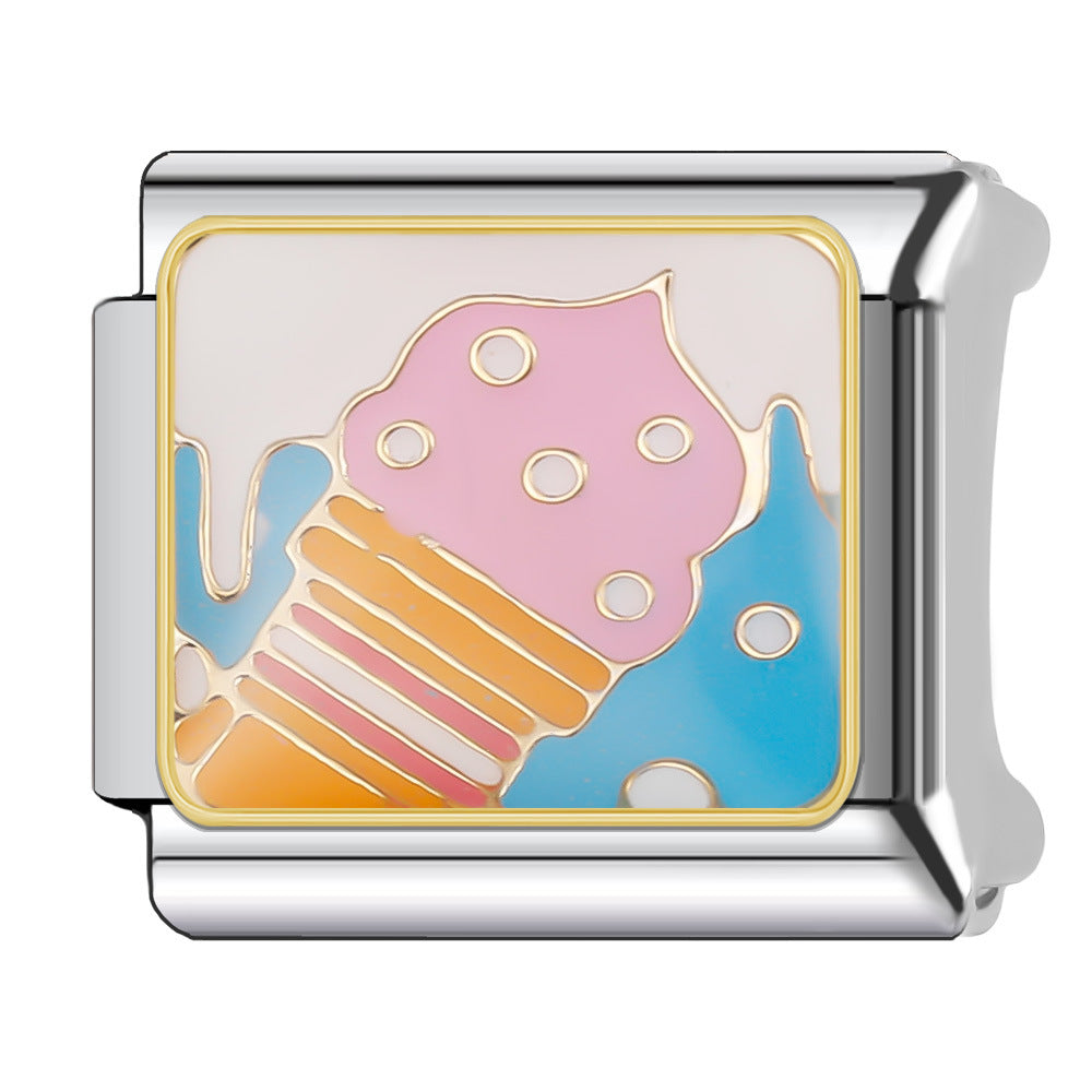 Wholesale Italian Charm Bracelet 9mm DIY Splicing Cake and Burger Gourmet Series Stainless Steel Composable Bracelet