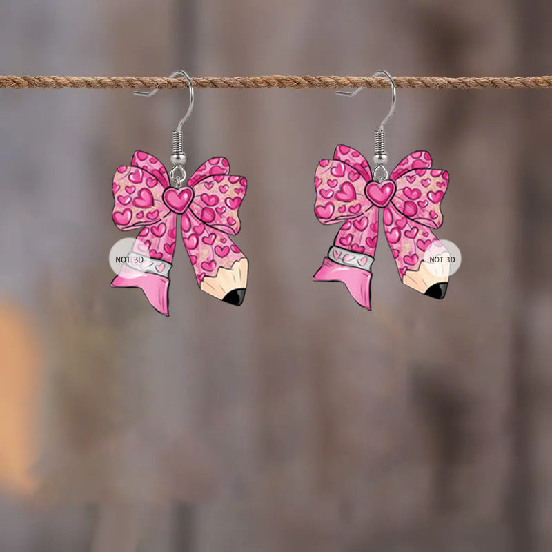 Wholesale  School Season Back to School Season Pencil Bow 2D Acrylic Earrings
