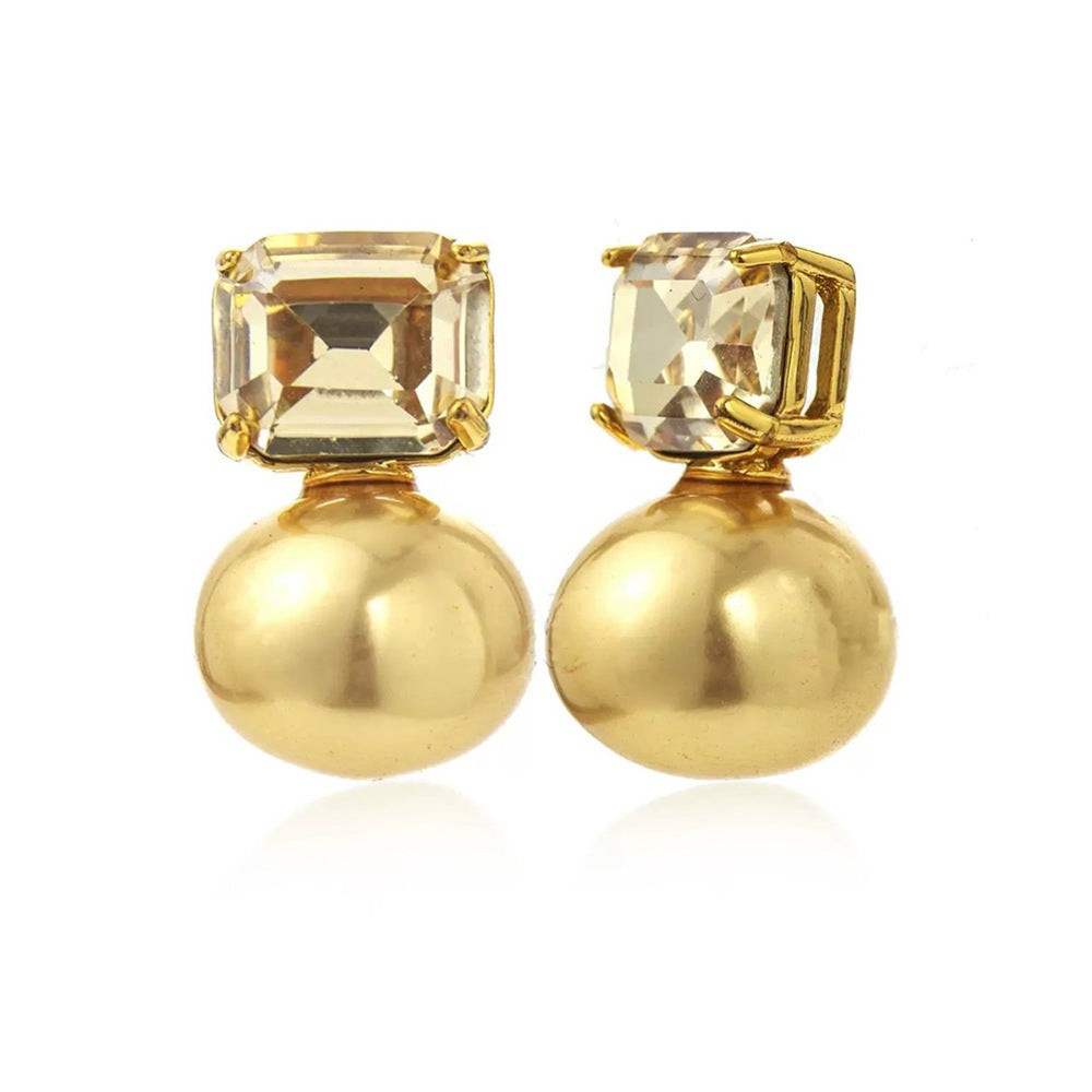 Wholesale Vintage Baroque Large Pearl Earrings Geometric Zircon Design Sense Earrings