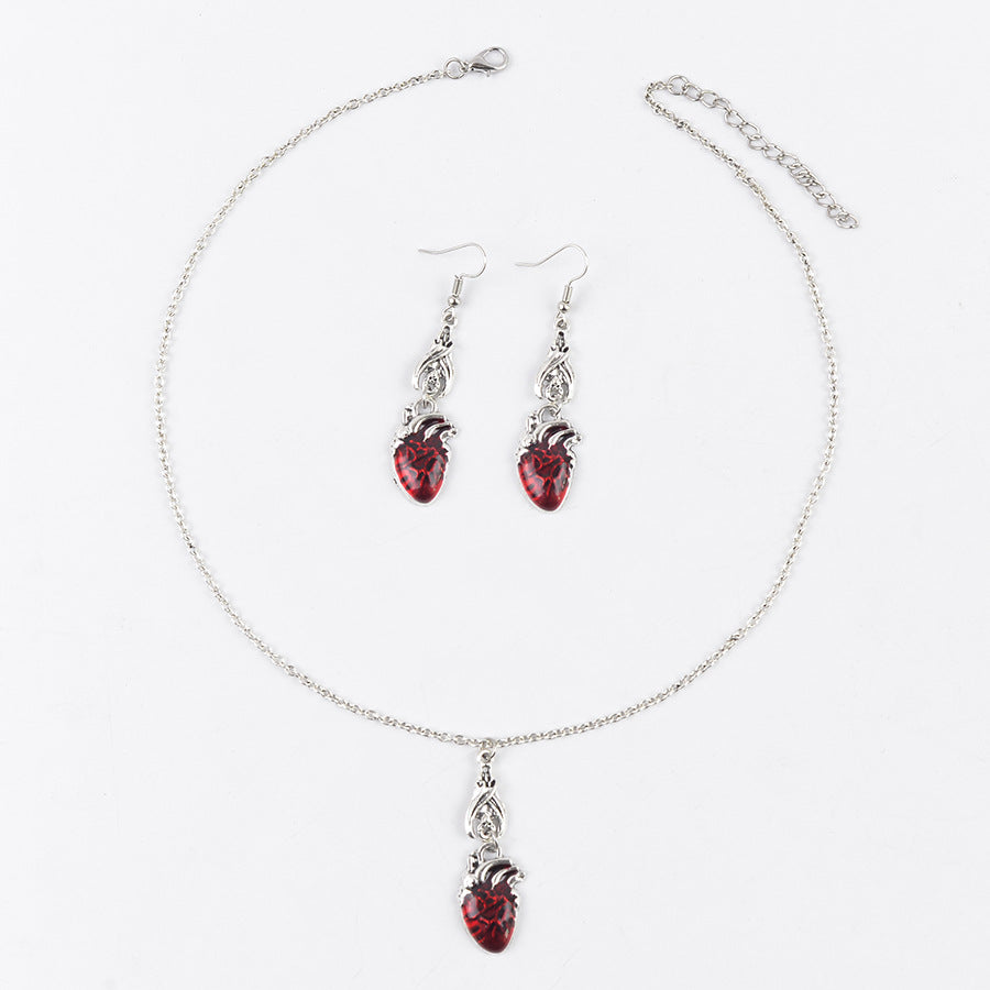 Wholesale Retro Bat Teardrop Ruby Jewelry Set  Earrings Necklace Fashion Accessory Gift