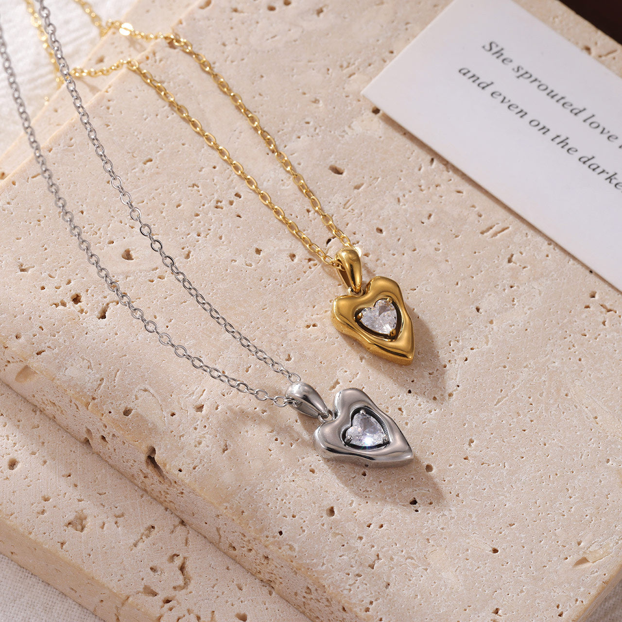 Wholesale Titanium Steel Clavicle Necklace with Heart-Shaped Zircon Inlay