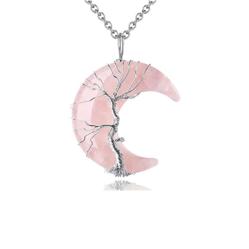 Wholesale Star and Moon Winding Stone Tree of Life Metal Copper Wire Pendant Natural Gemstone Crystal Necklace ACC-NE-Yunh001