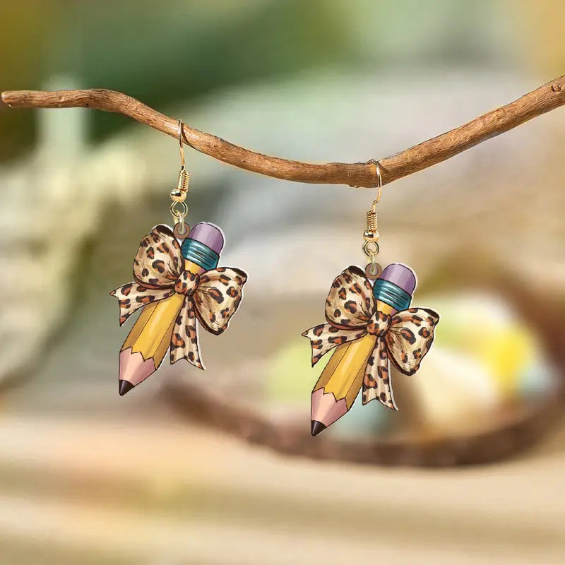Wholesale Back to School Season Bow Pencil 2D Acrylic Earrings
