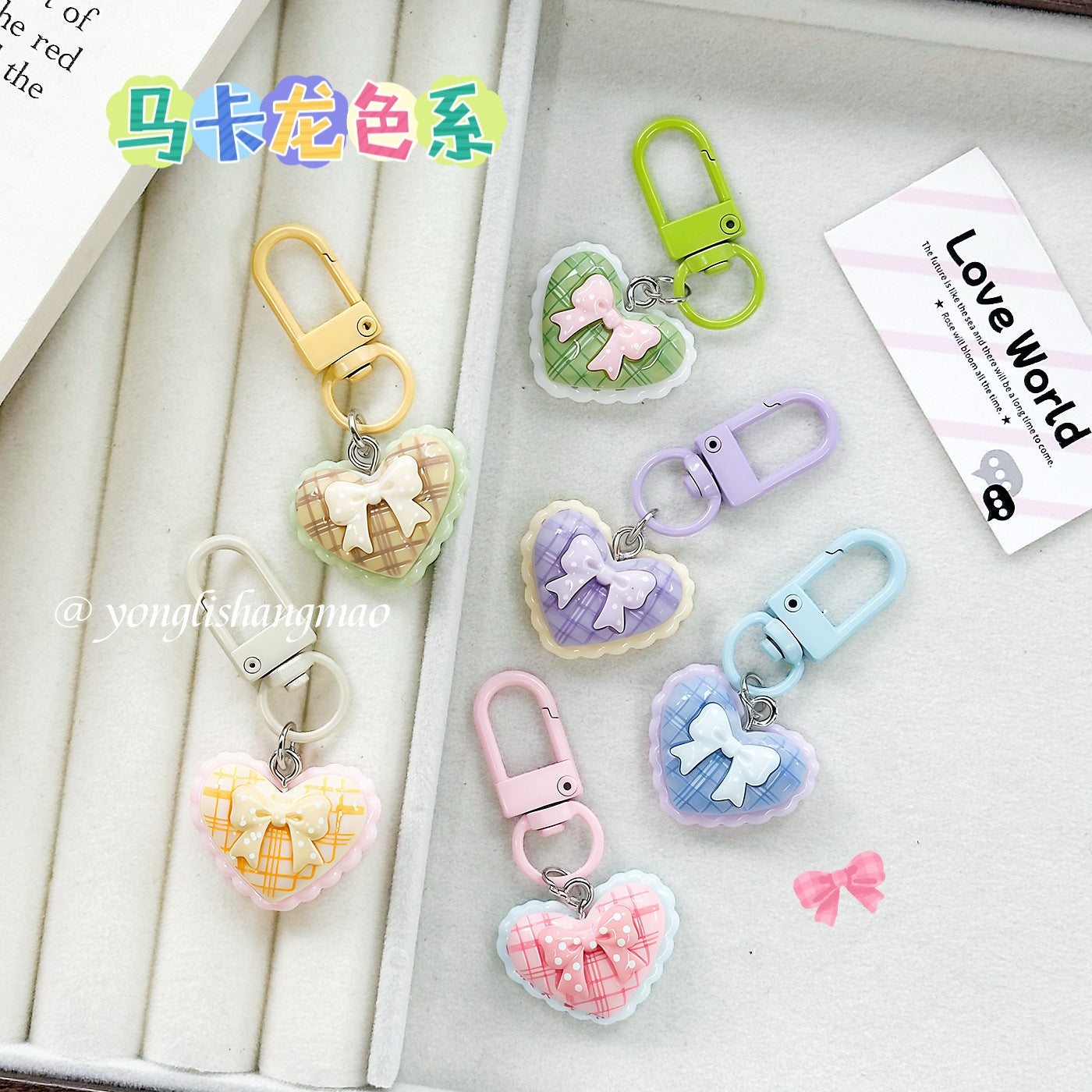 Wholesale Korean-Style Heart Shaped Bow Keychain Bag Charm Cute Plastic Resin Dripping Oil Gift for Friends