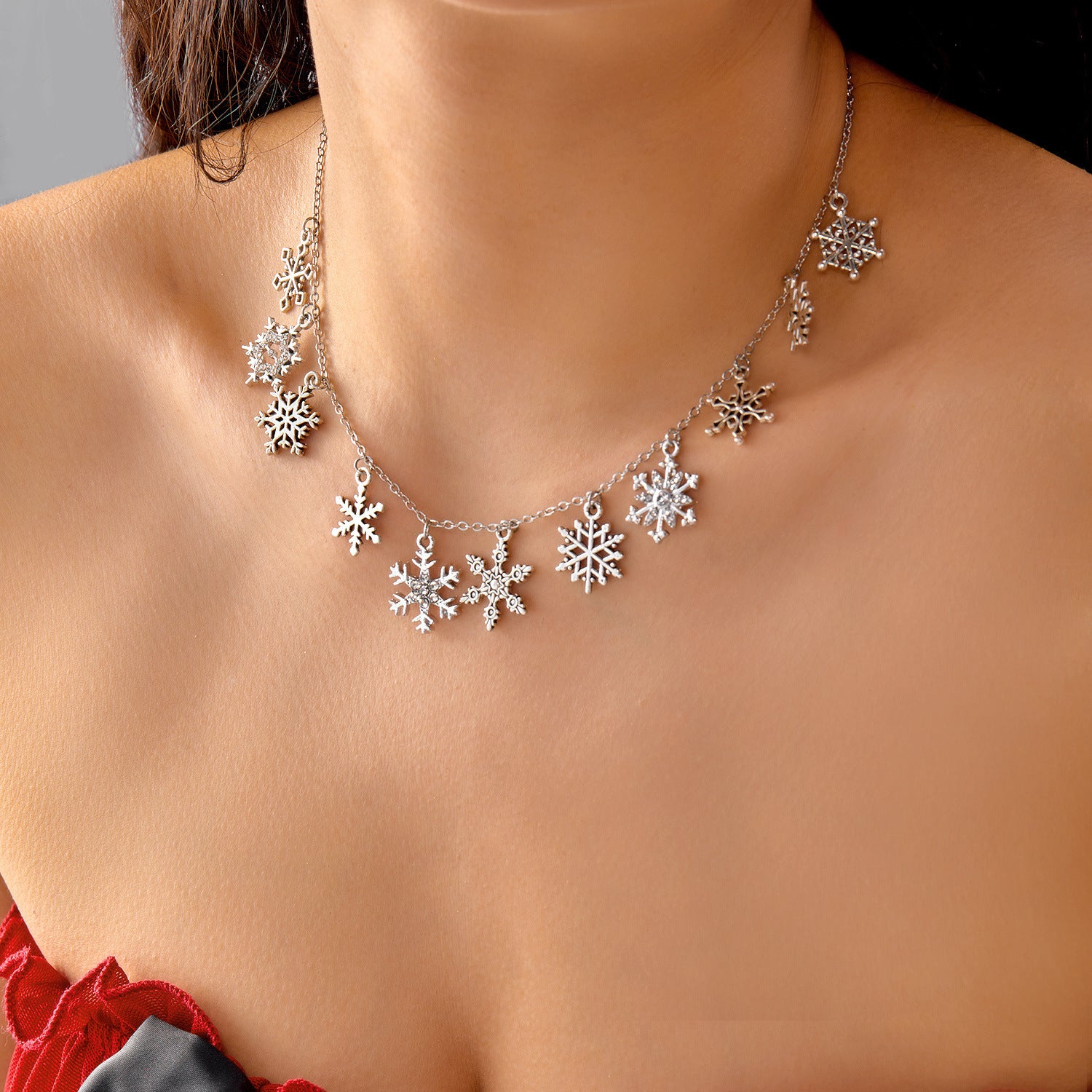 Wholesale Diamond Christmas Tree Snowflake Elk Bell Bracelet Necklace Set