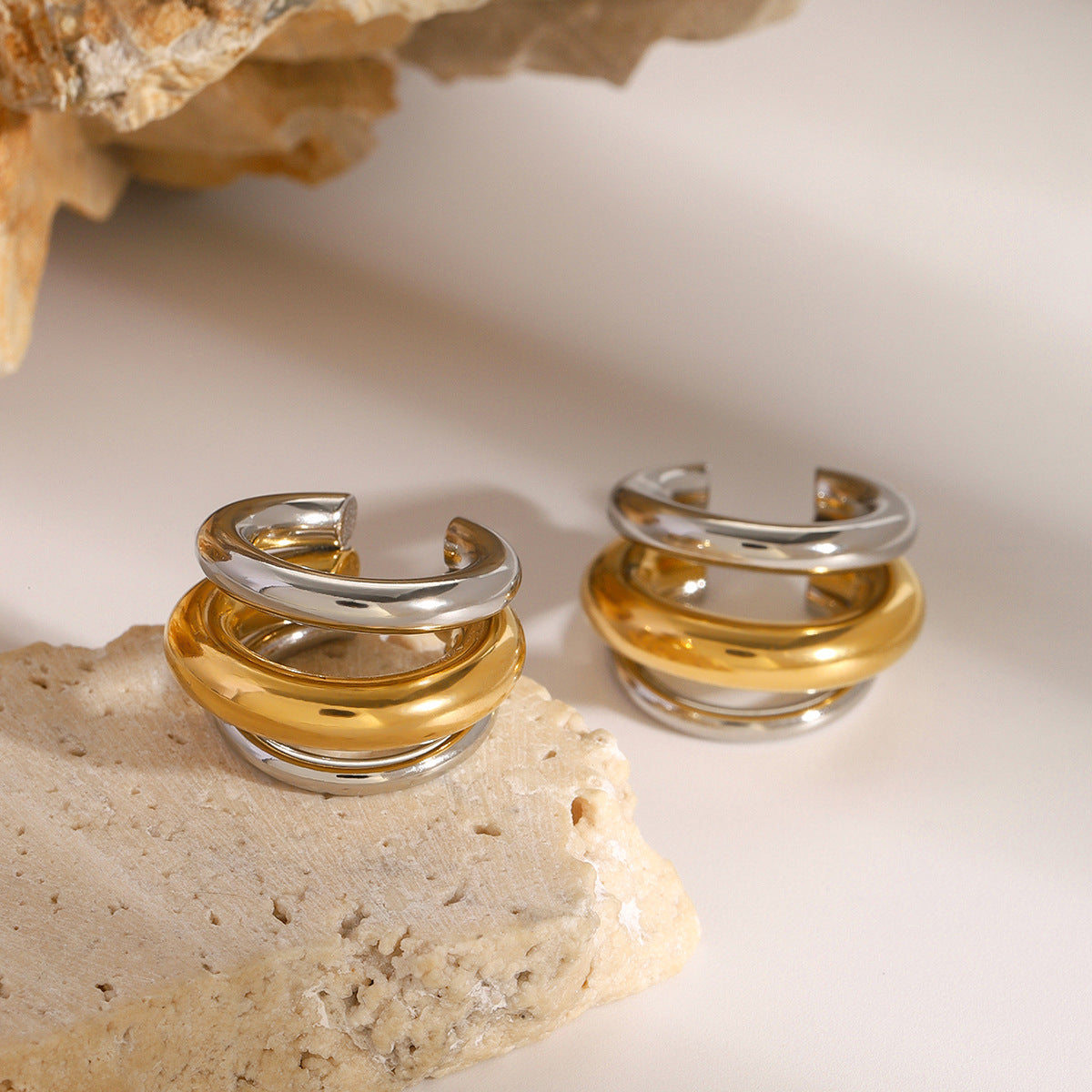 Wholesale  stainless steel gold and silver contrast earrings