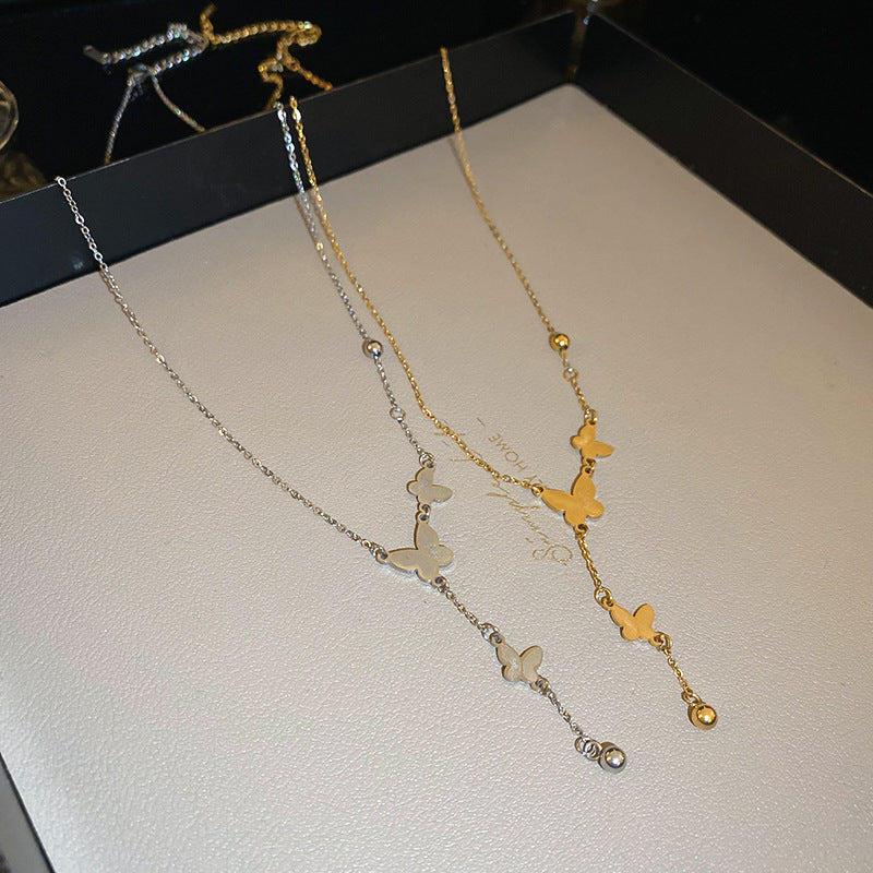 Wholesale Simple Metallic Titanium Steel Butterfly Collarbone Necklace