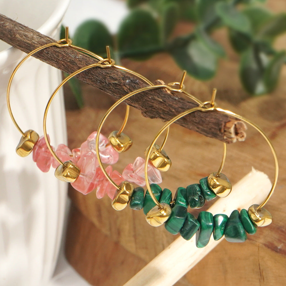 Wholesale Pink Green Natural Stone Earrings