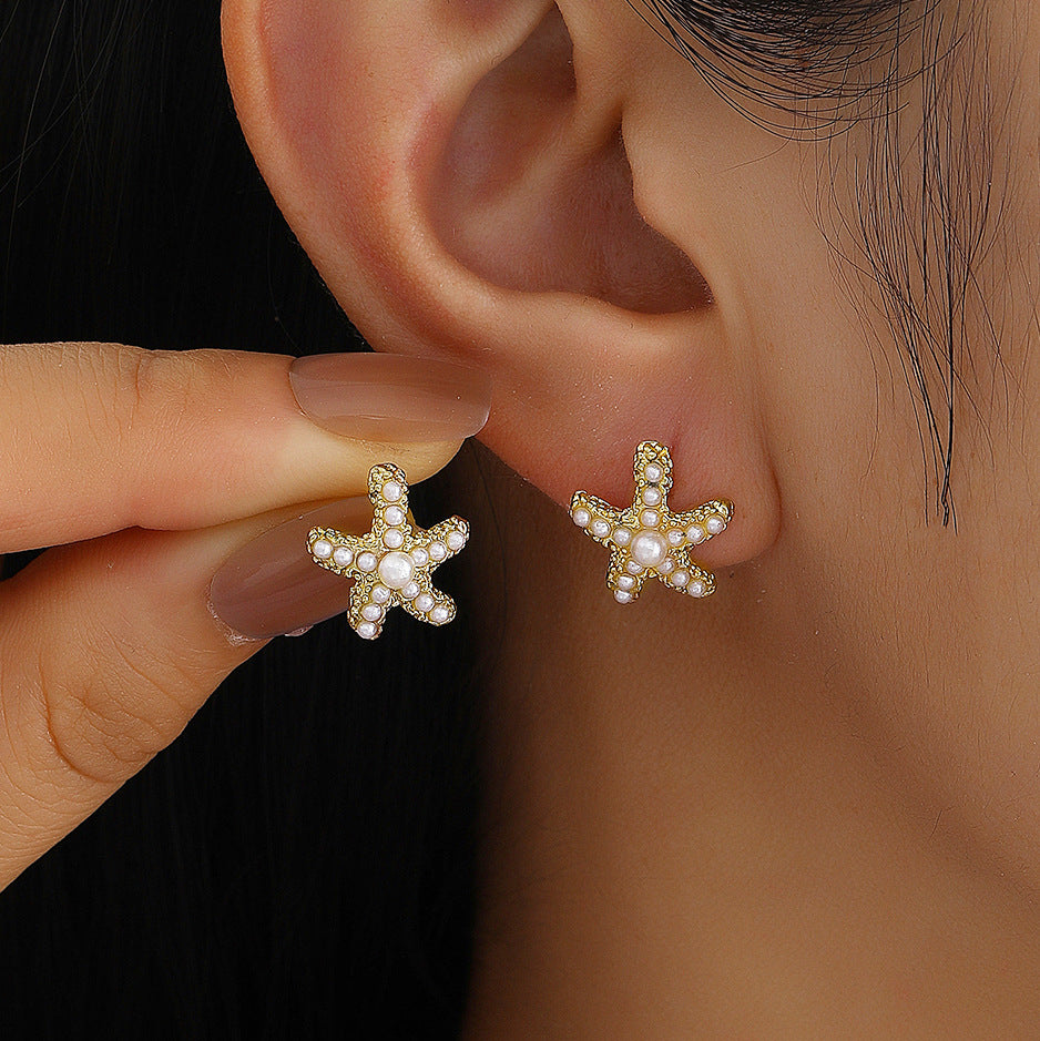 Wholesale Starfish Shell Earrings Mixed Materials Electroplating Jewelry Accessory