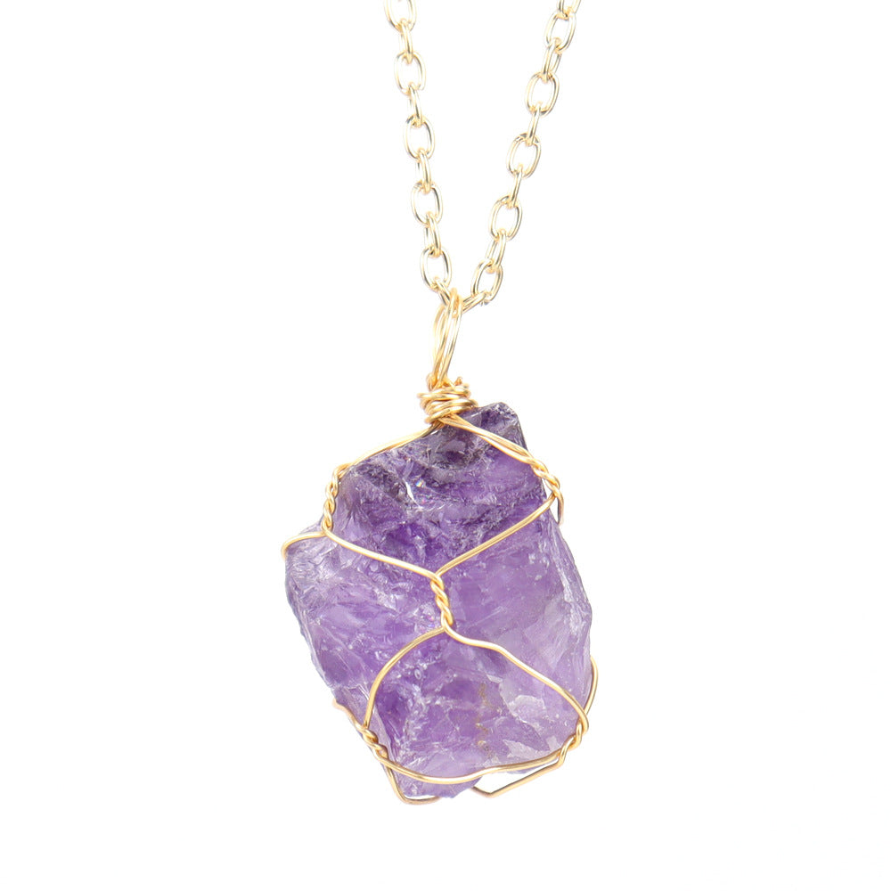 Wholesale Irregular Natural Crystal Tiger Stone Original Stone Pendant  Necklace