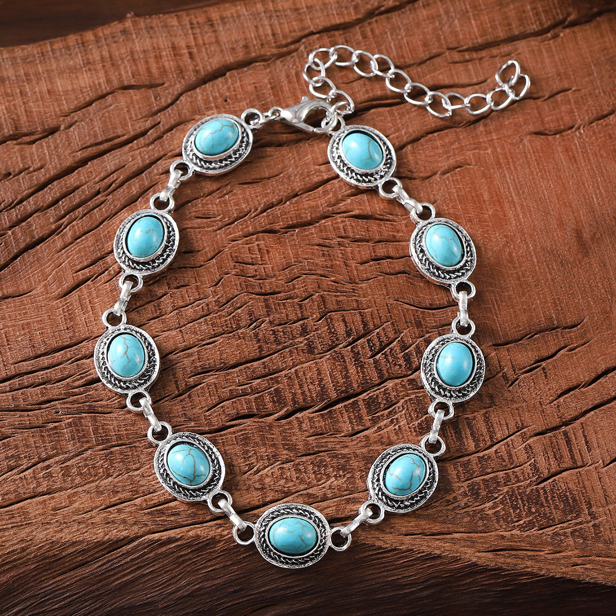 Wholesale Electroplated Zinc Alloy Turquoise Inlay Retro Bohemian Bracelet for Women Everyday Jewelry Accessory