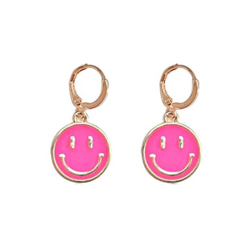 Wholesale creative cute alloy oil drop colorful smiley face earrings
