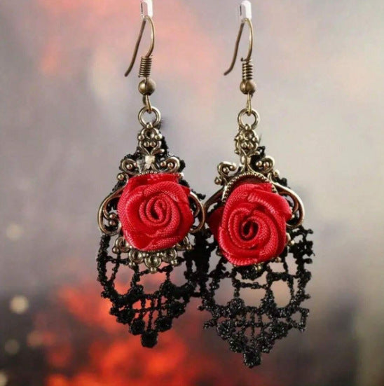 Wholesale Gothic Dark Style Earrings For Women Alloy Flower Jewelry Accessory Trendy Boutique Resale
