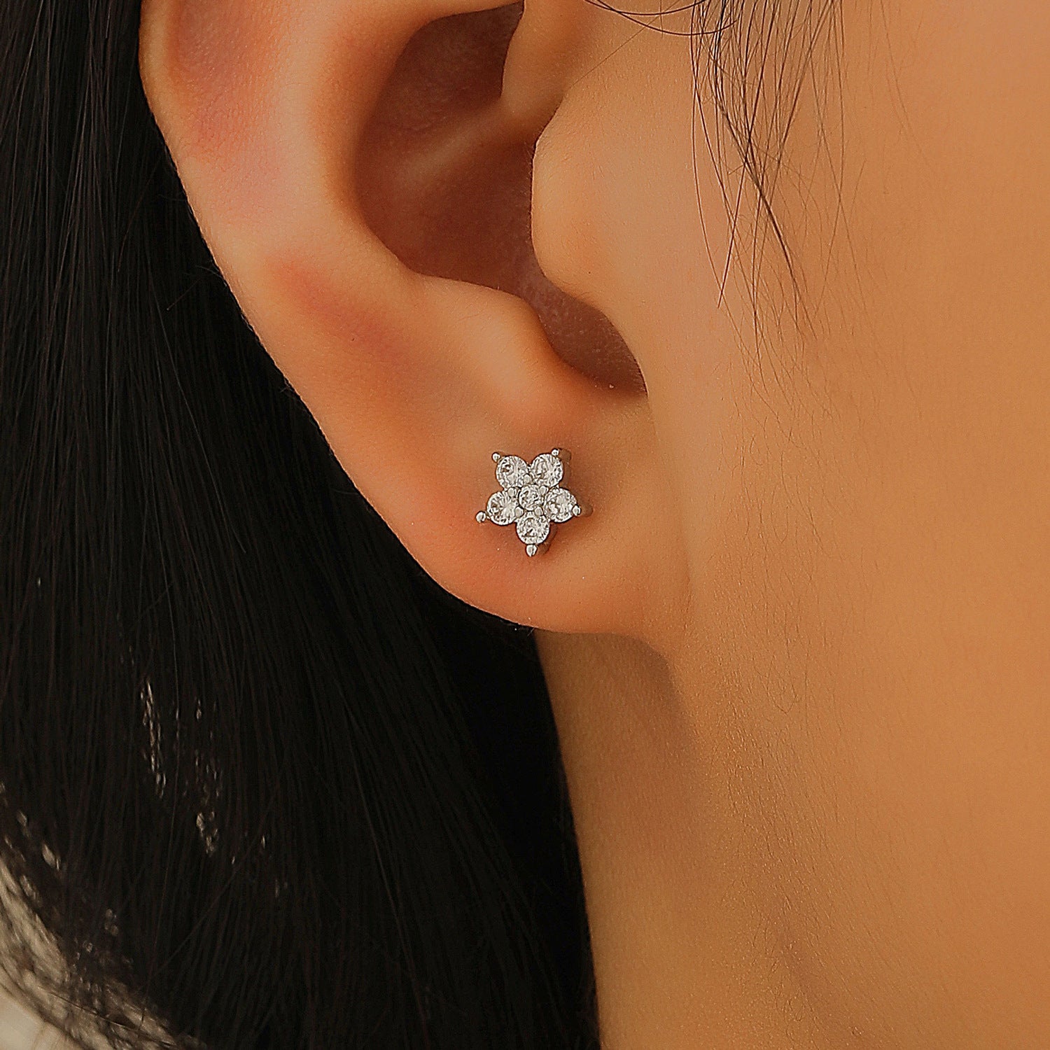 Wholesale Zircon Copper Inlaid Zirconium Flower  Earrings